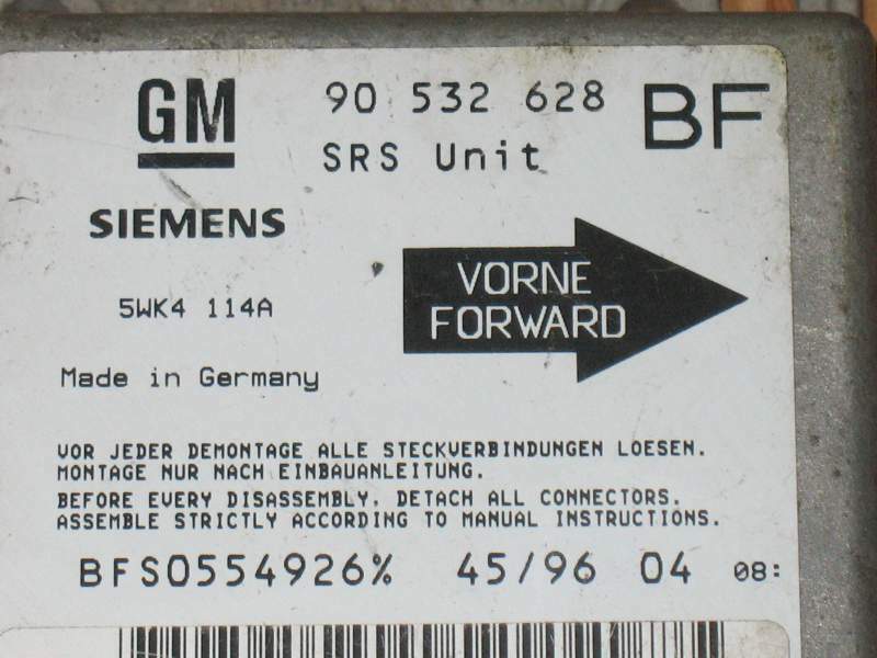 Ecu Airbag 5WK4114A 90532628 BF Opel Corsa B Combo B 93-00
