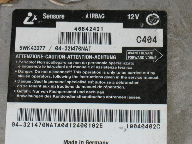 AIRBAG Alfa Romeo 147 FIAT 46842421 Siemens VDO 5WK43277