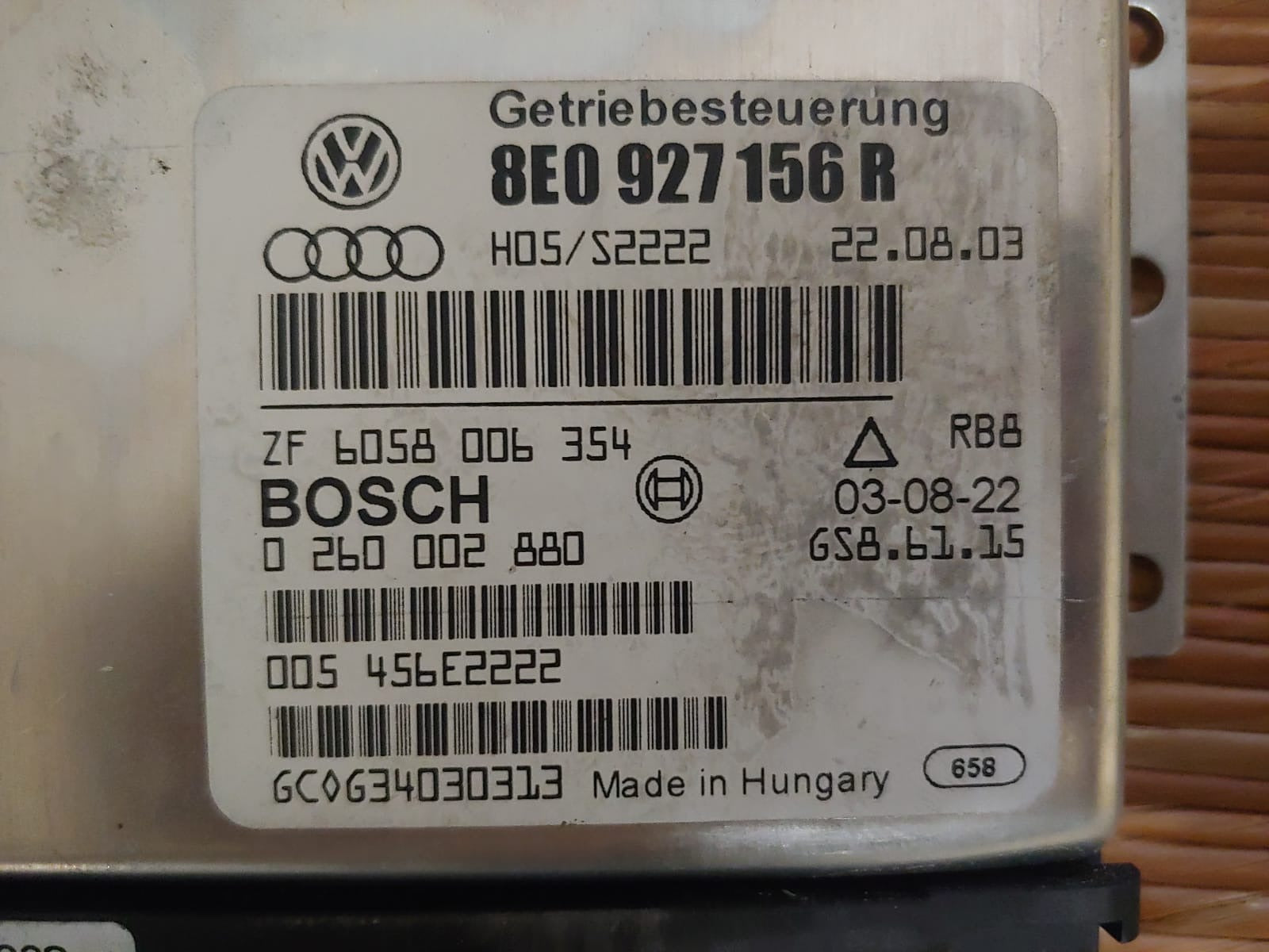 Centralina Controllo Cambio Automatico BOSCH 0260002880 AUDI A4 8E 2.5 TDI 8E0927156R 2000 2004