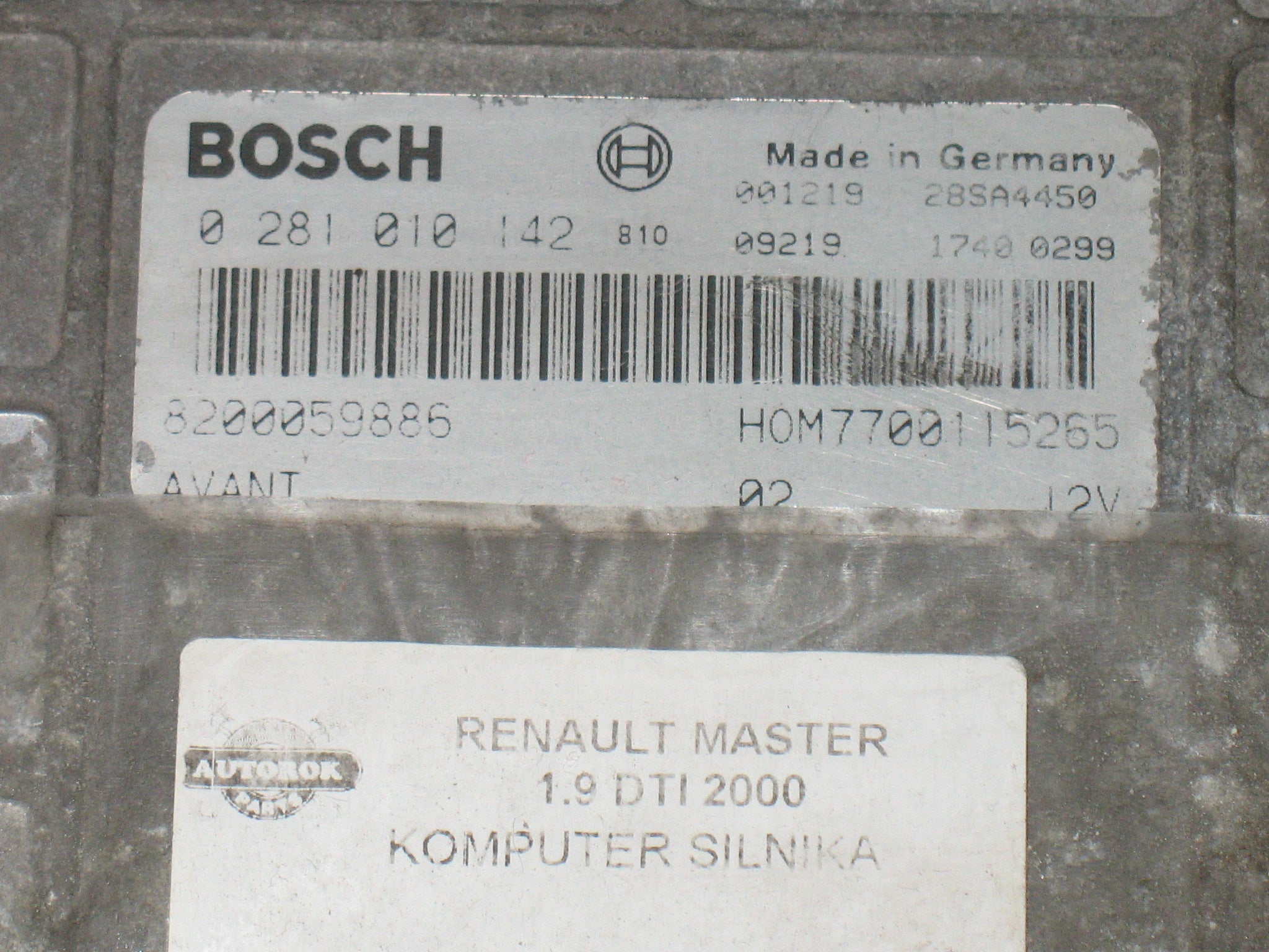 RENAULT MASTER 1.9 DTI BOSCH 0281010142 8200059886 HOM7700115265 MSA15.5
