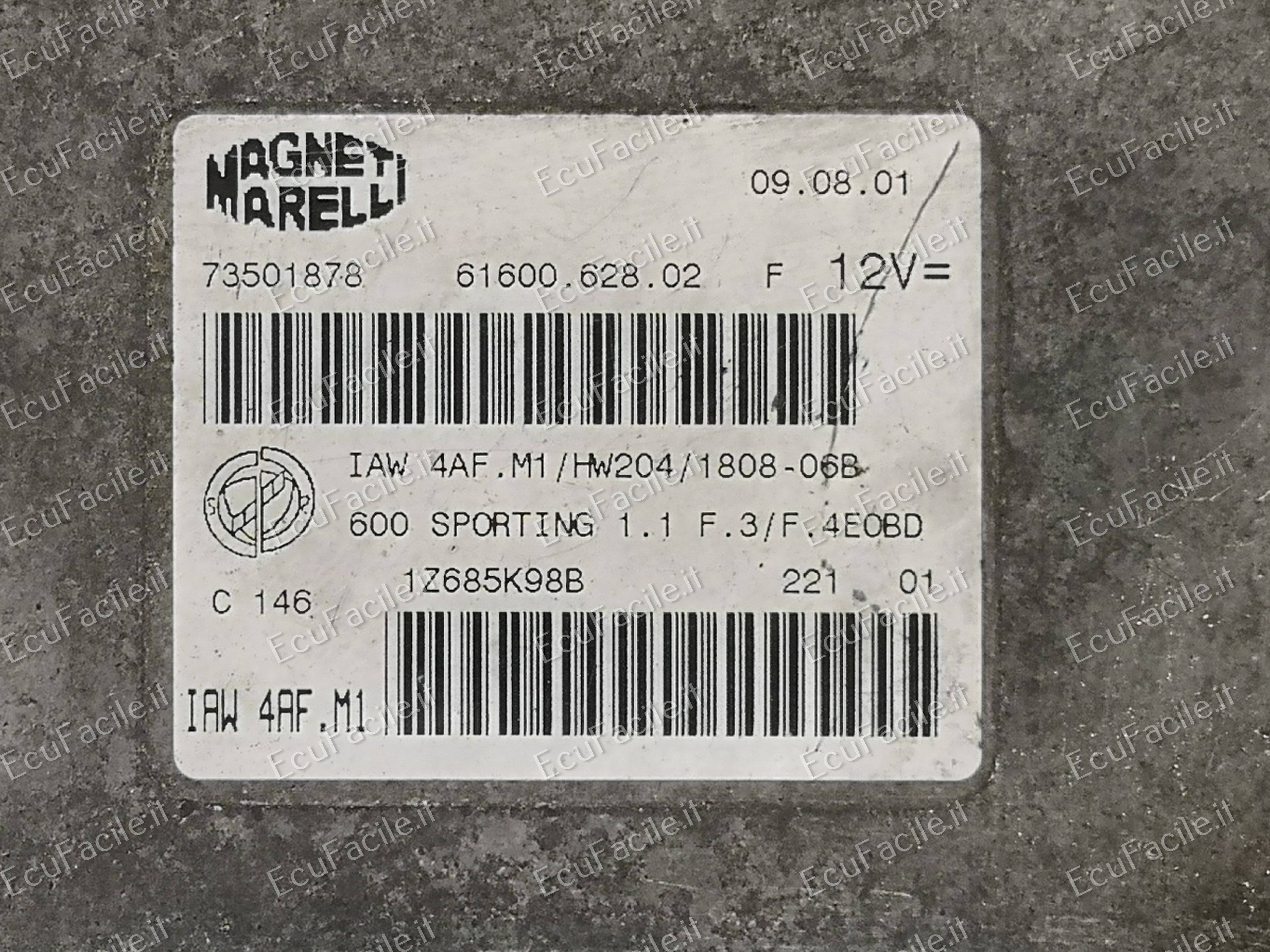 Ecu centralina fiat 600 iaw 4af.m1 hw204 73501878 pronta vergine