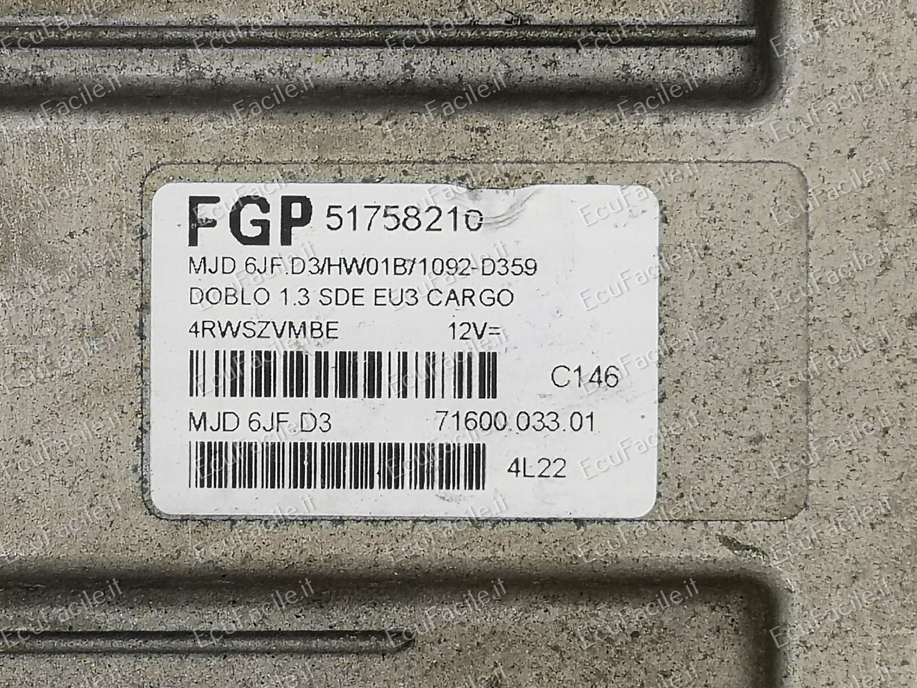 ECU FIAT DOBLO 1.3 JTD MJD 6JF.D3 MJD6JFD3 FGP 51758210