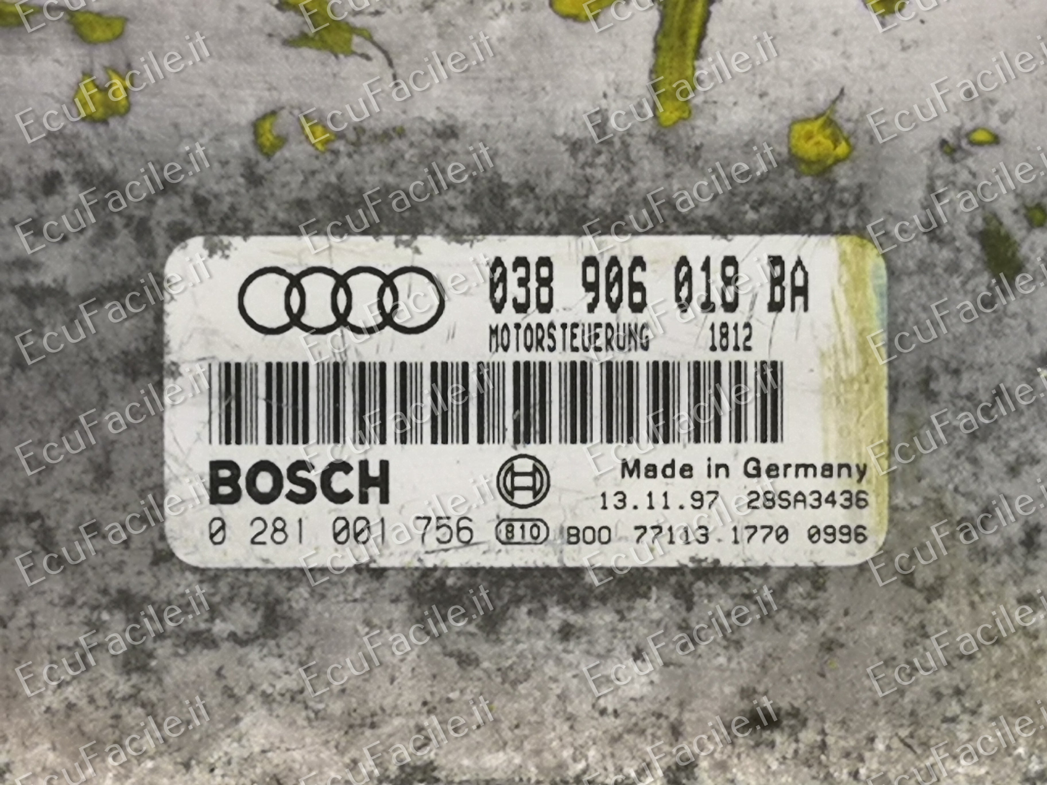 ECU CENTRALINA AUDI A3 1,9 TDI 0281001756 038906018BA