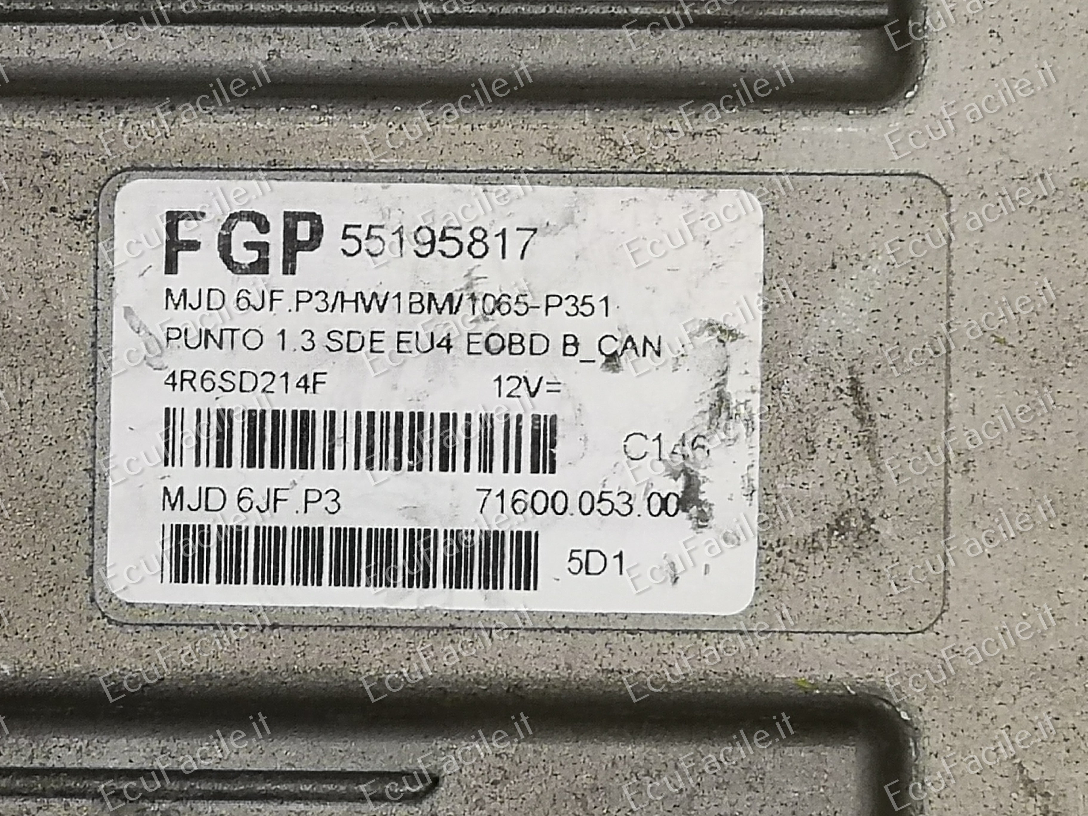 ECU FIAT G PUNTO 55195817 MJD 6JF.P3 Fiat Punto Mjt 188 70cv.