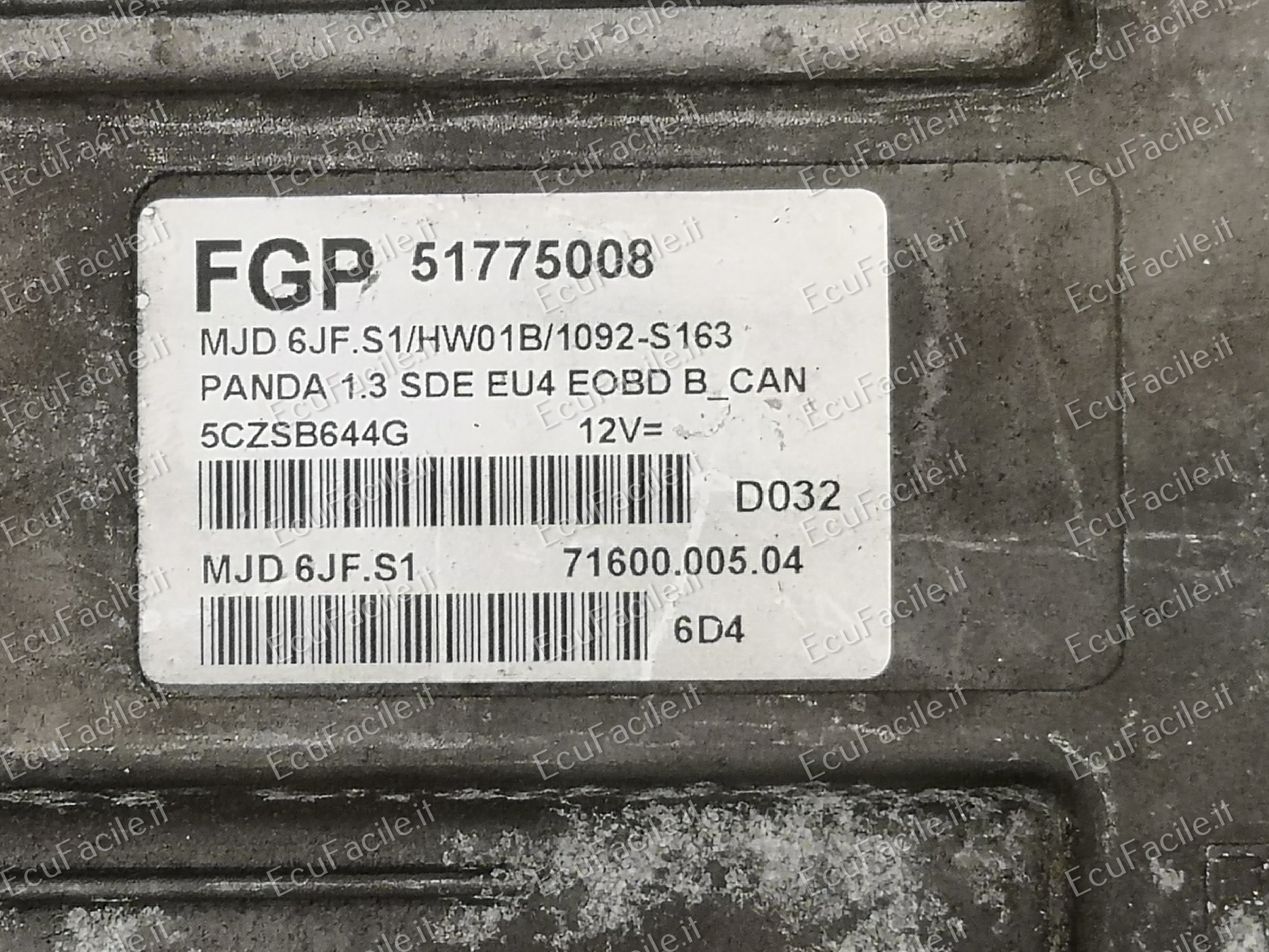 Ecu fiat panda 1.3 51775008 mjd 6jf.s1 hw01b
