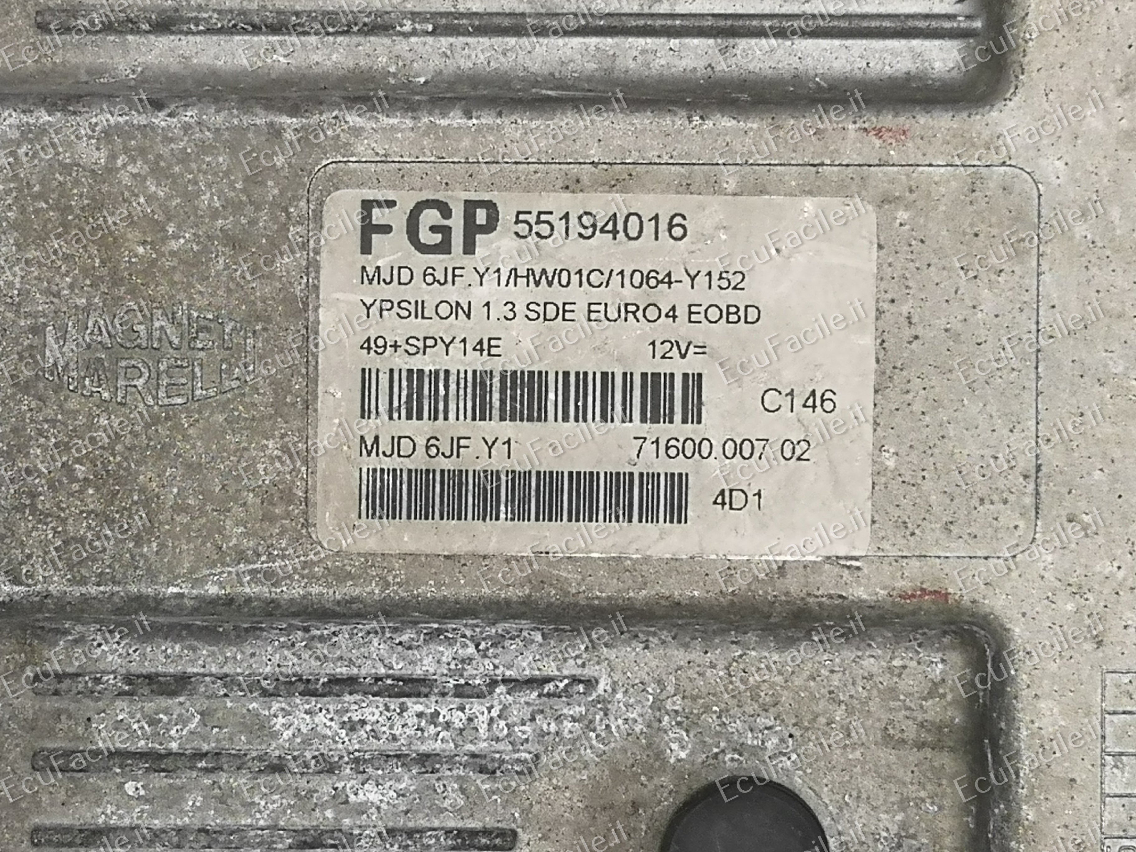 ECU LANCIA Y 1.3 JTD FGP 55194016 MJD 6JF.Y1 HW01C