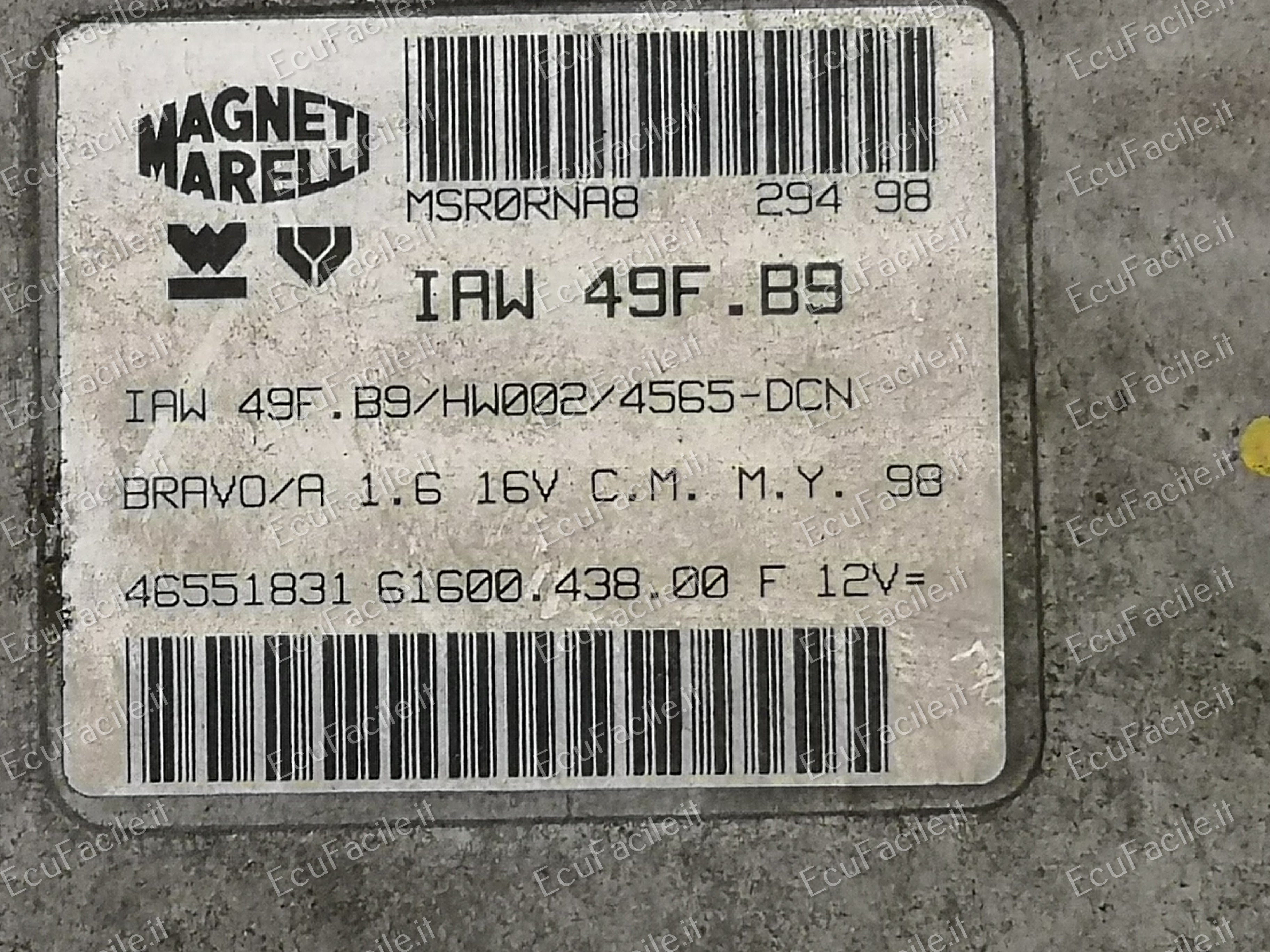 ECU FIAT BRAVA BRAVO 1.6 HW002 46744739 IAW49F.B9