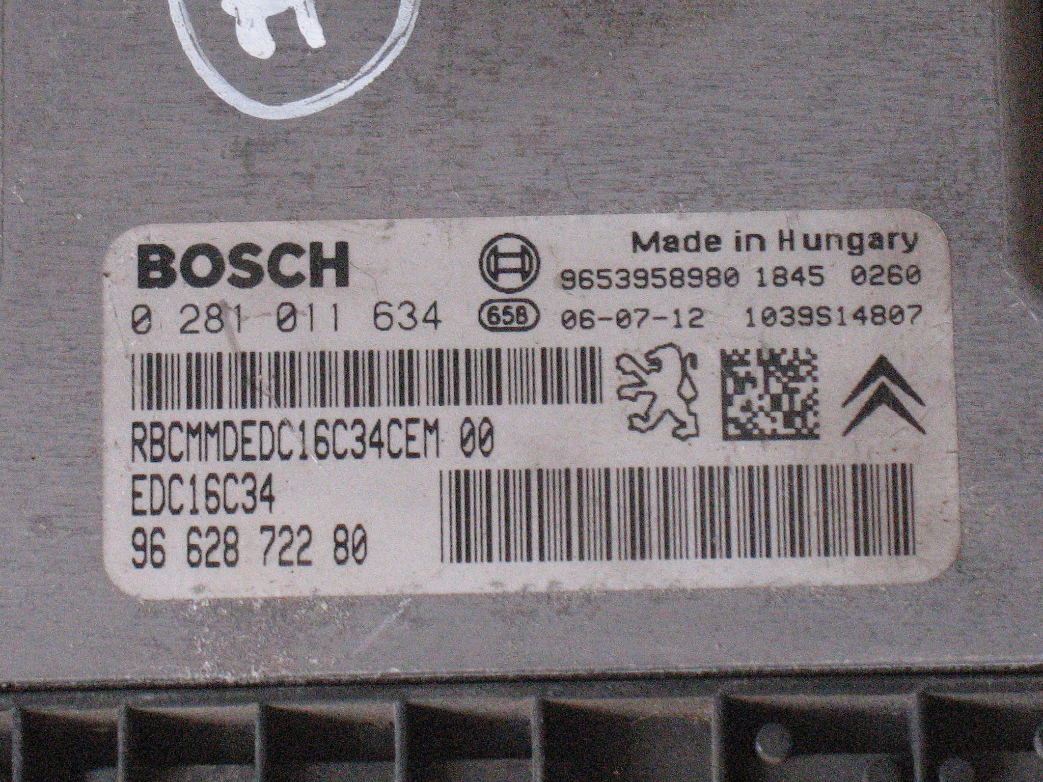 ECU peugeot citroen bosch 0281011634 9662872280 EDC 16C34-2.10