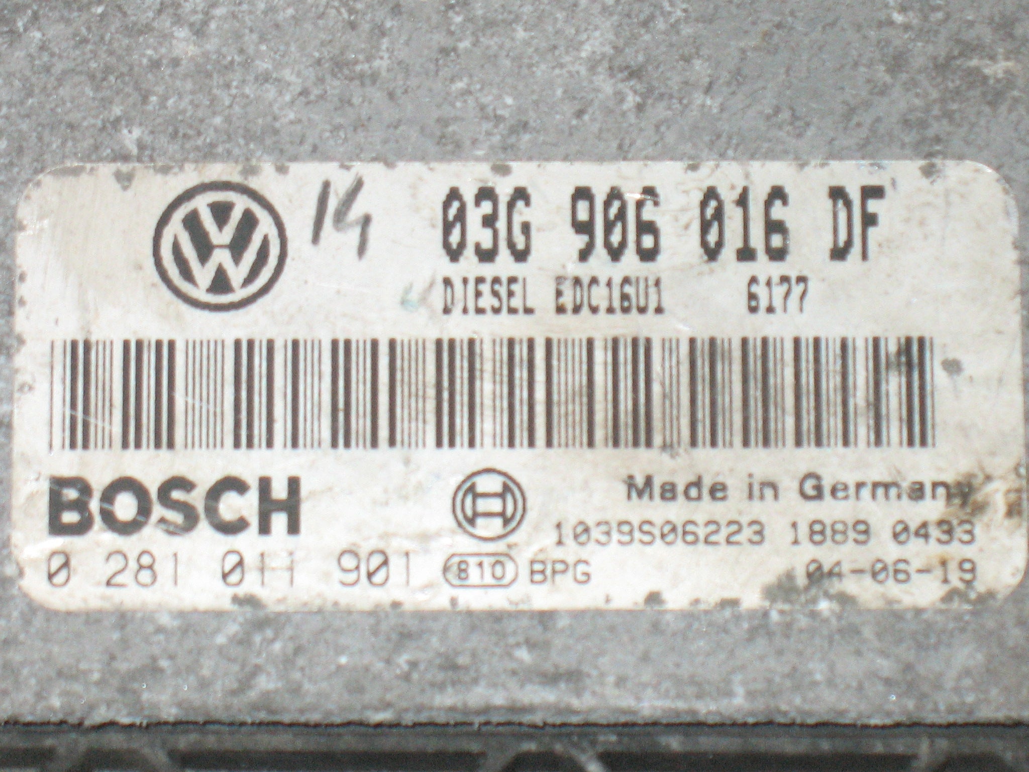 ECU VW GOLF 1.9 TDI 03G906016 DF 0281011901 EDC 16U1-5.41