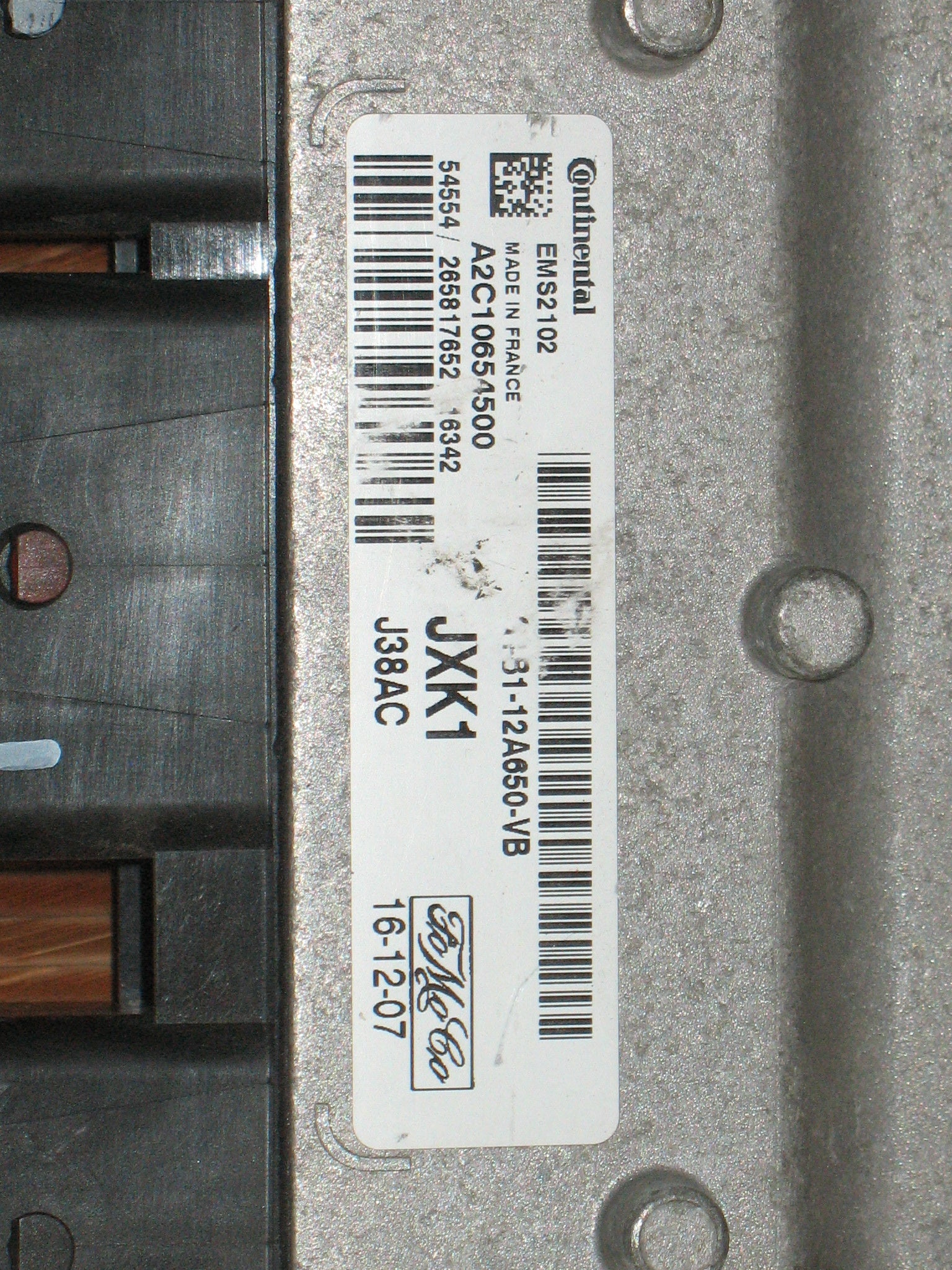 ECU Motore Ford Fiesta MK7 A2C10654500 G1B112A650VB EMS2102 JXK1 J38AC G1B1-12A650-VB