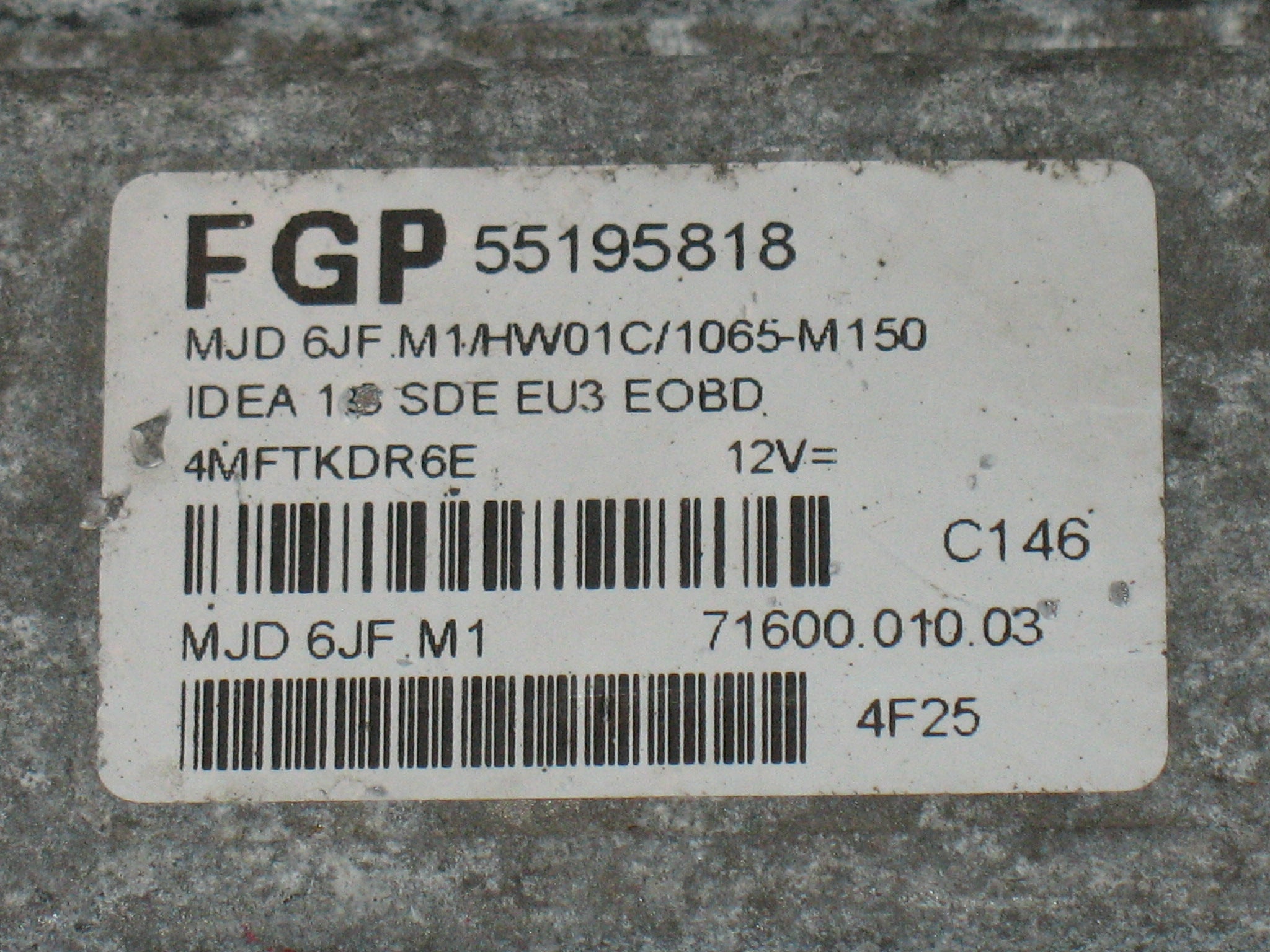 Centralina motore fiat idea 1.3 sde 55195818 mjd 6jfm.1