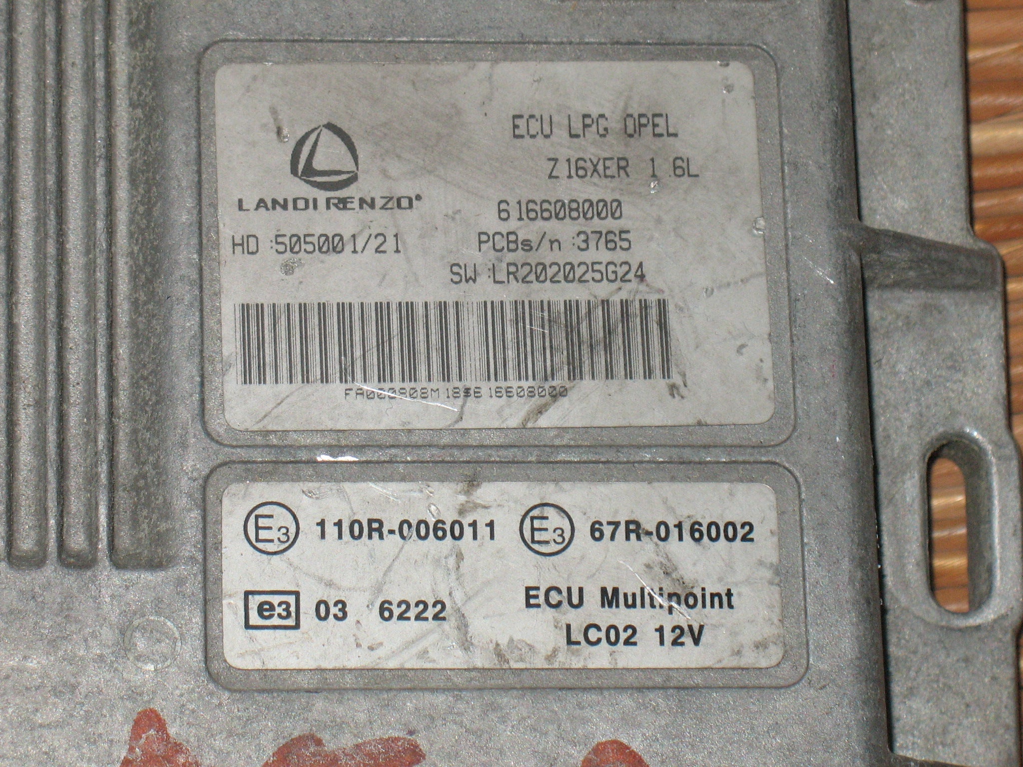 ECU CENTRALINA GPL LPG LANDI RENZO OPEL 1.6 Z16XER 616608000 NUMERO SW: LR202025G24 LR202025G24 NUMERO HD:505001/12 HD505001/12 50500112