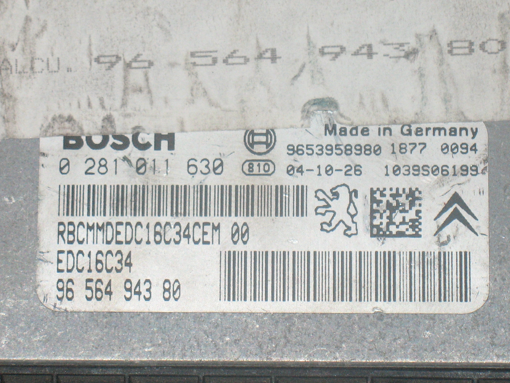 CENTRALINA ECU CITROEN C4 PEUGEOT 307 1.6 HDI EDC 16C34-2.10 0281011630