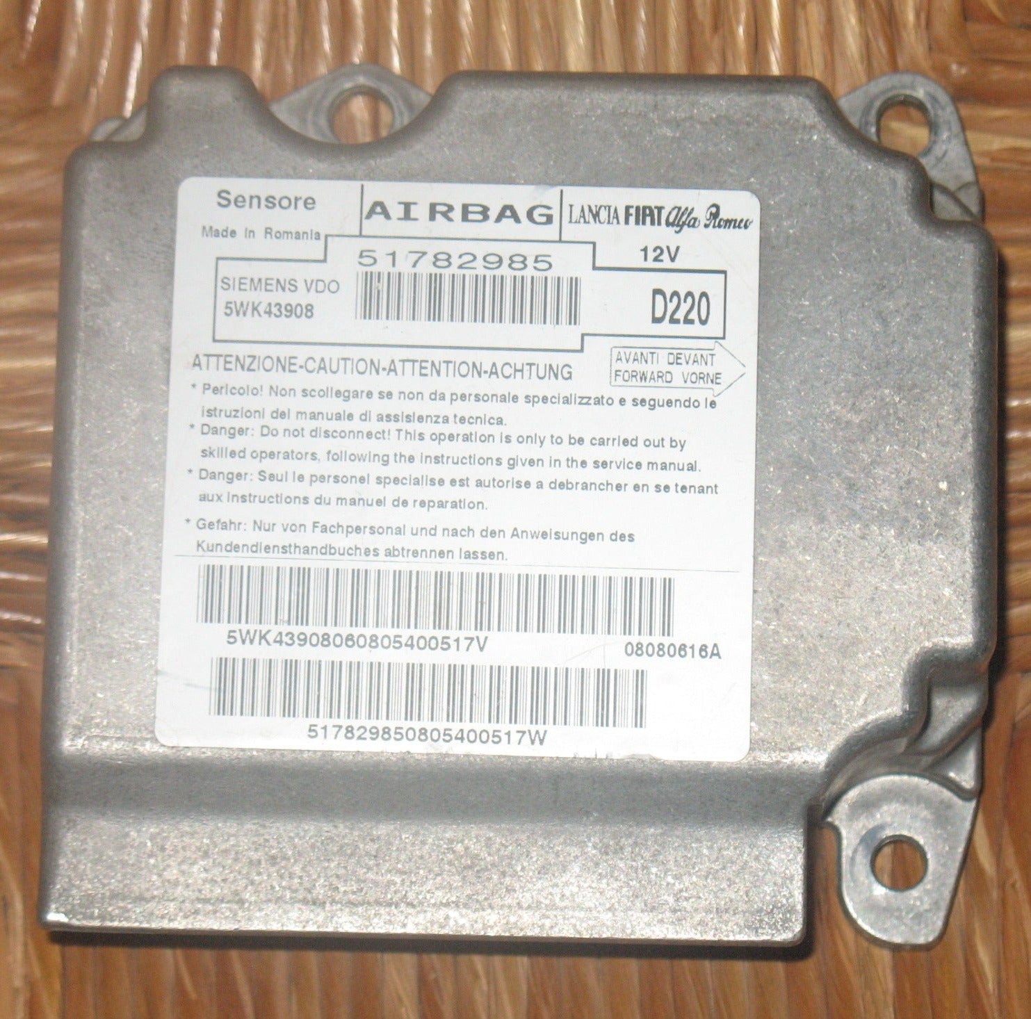 Centralina AIRBAG Fiat 500 51782985 5WK43908