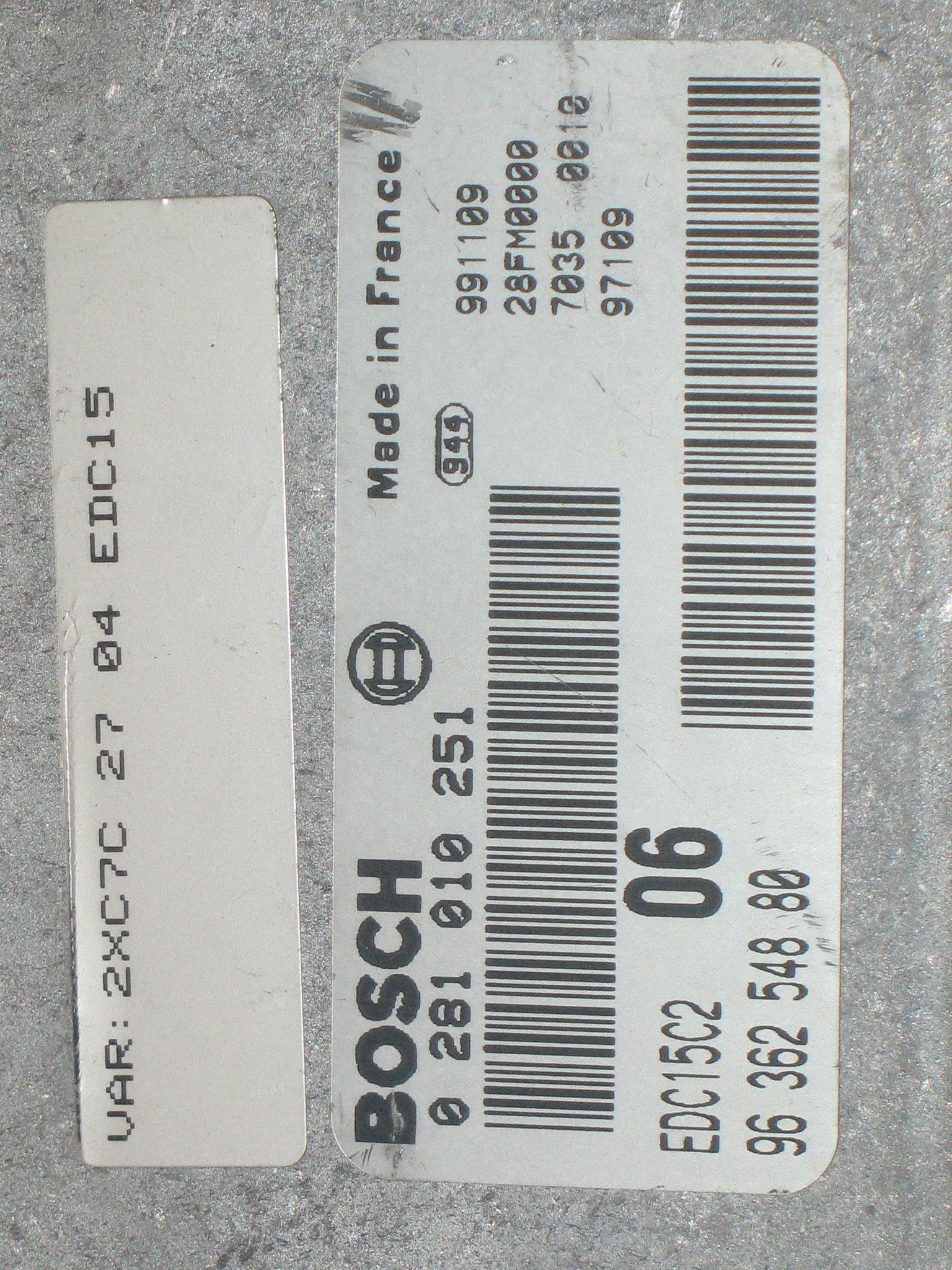 CITROEN XANTIA 9636254880 0281010251 EDC15C206 EDC15C2