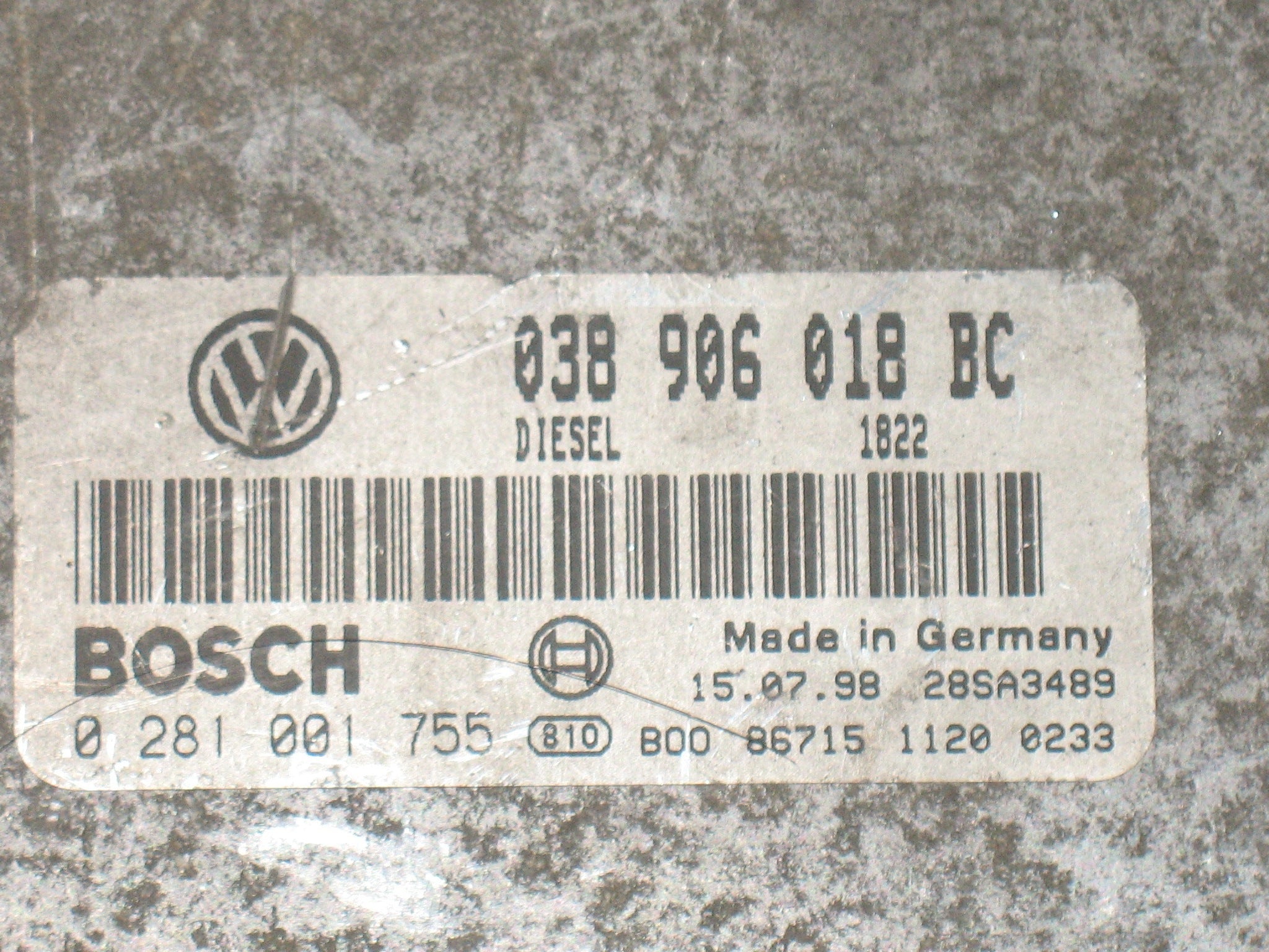 ECU CENTRALINA SKODA OCTAVIA 1.9 TDI 038906018BC BOSCH 0281001755 EDC15V-5.35