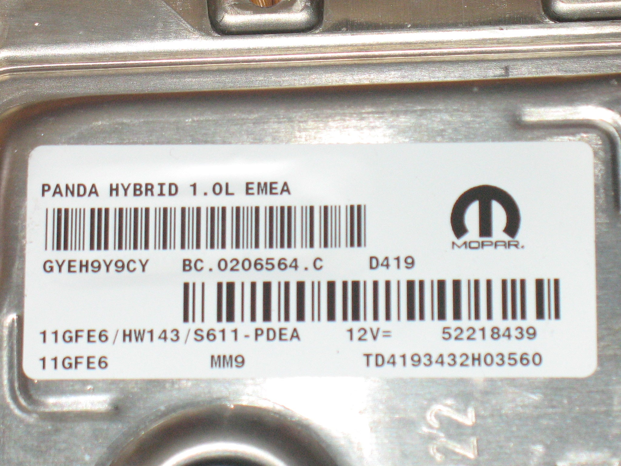 ECU CENTRALINA PANDA HYBRID 1.OL EMEA BC.0206564.C D419 52218439 11GFE6/HW143/S611-PDEA GYEH9Y9CY