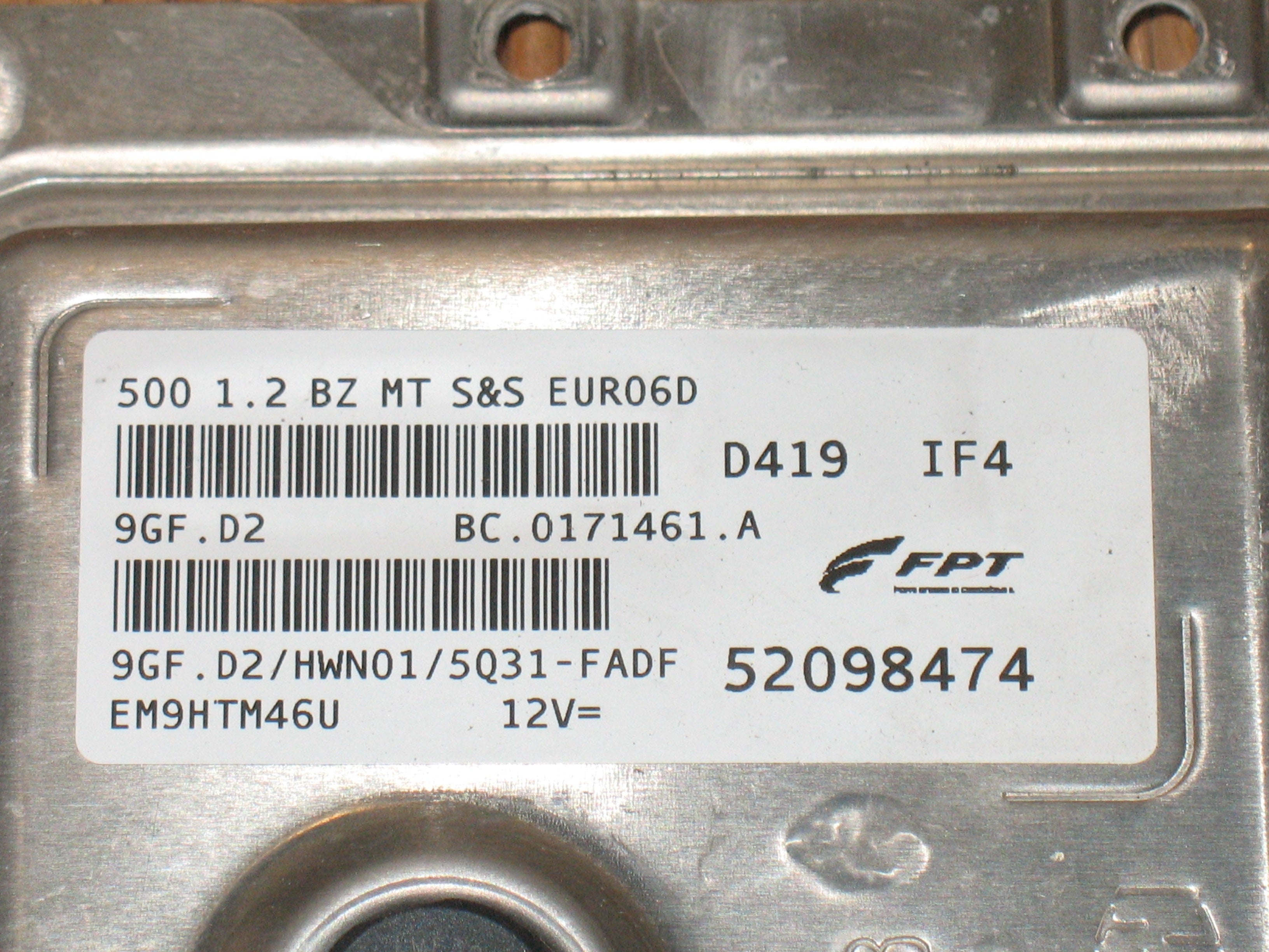 ECU CENTRALINA MOTORE FIAT 500 1.2 START E STOP 52098474 NUMERO 9GF.D2 HWN01 5Q31-FADF 9GFD2 NUMERO BC.0171461.A
