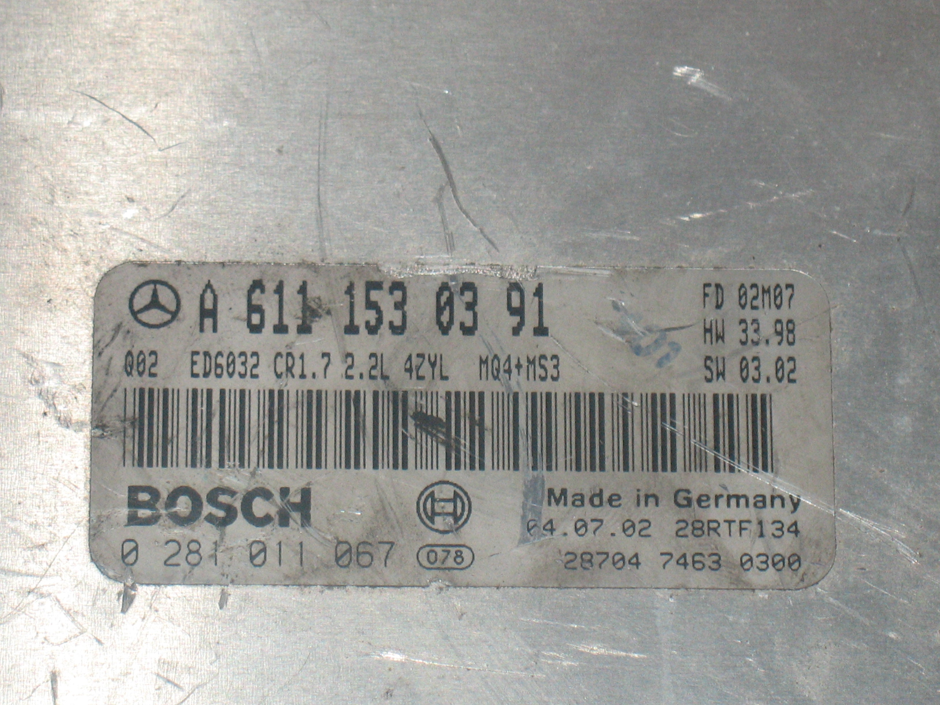 ECU Mercedes Vito A6111530391 BOSCH 0281011067 EDC15C0-5.24