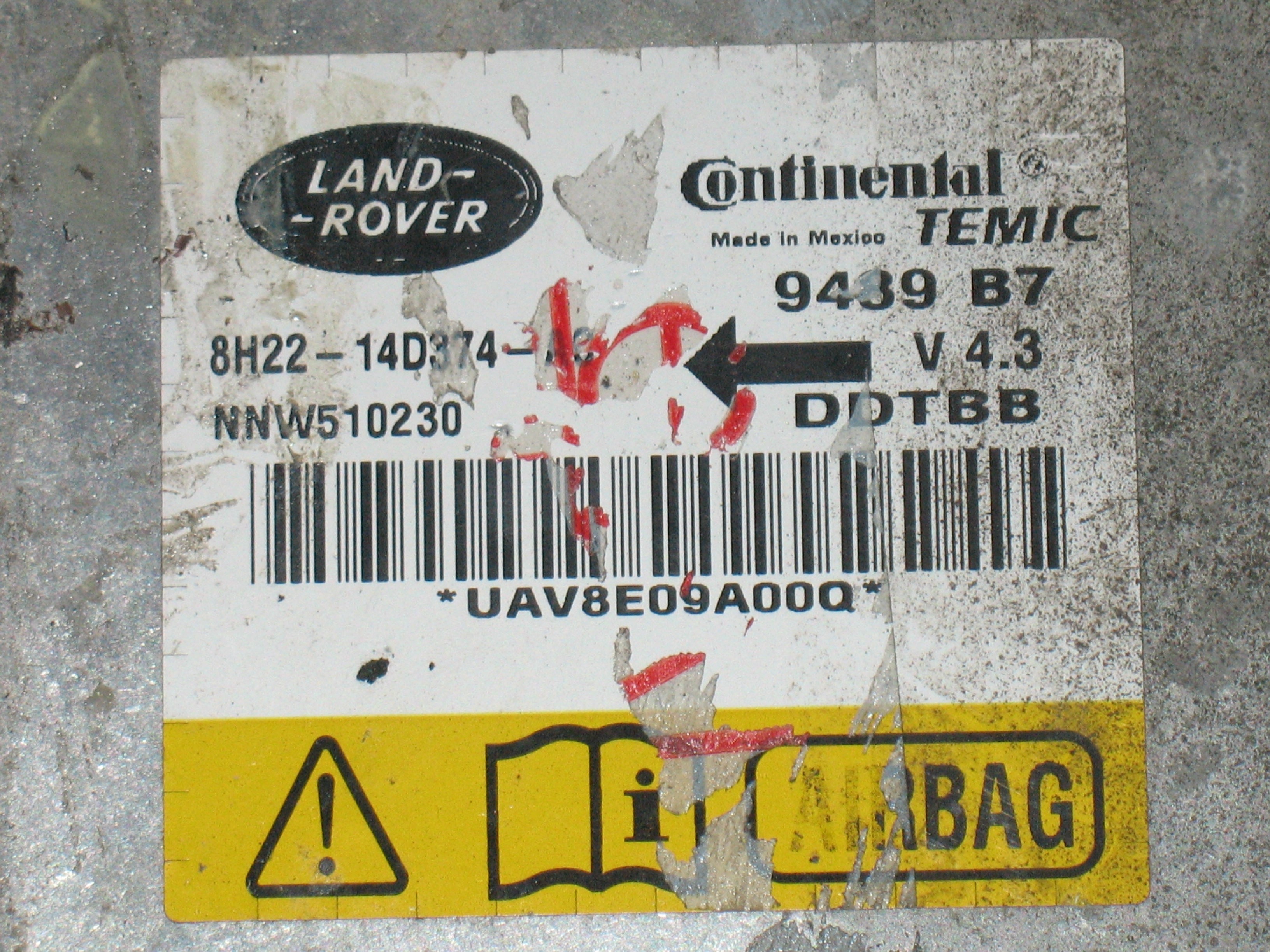 Range Rover Sport Airbag 8H2214D374AC NNW510230 9489B7 DDTBB