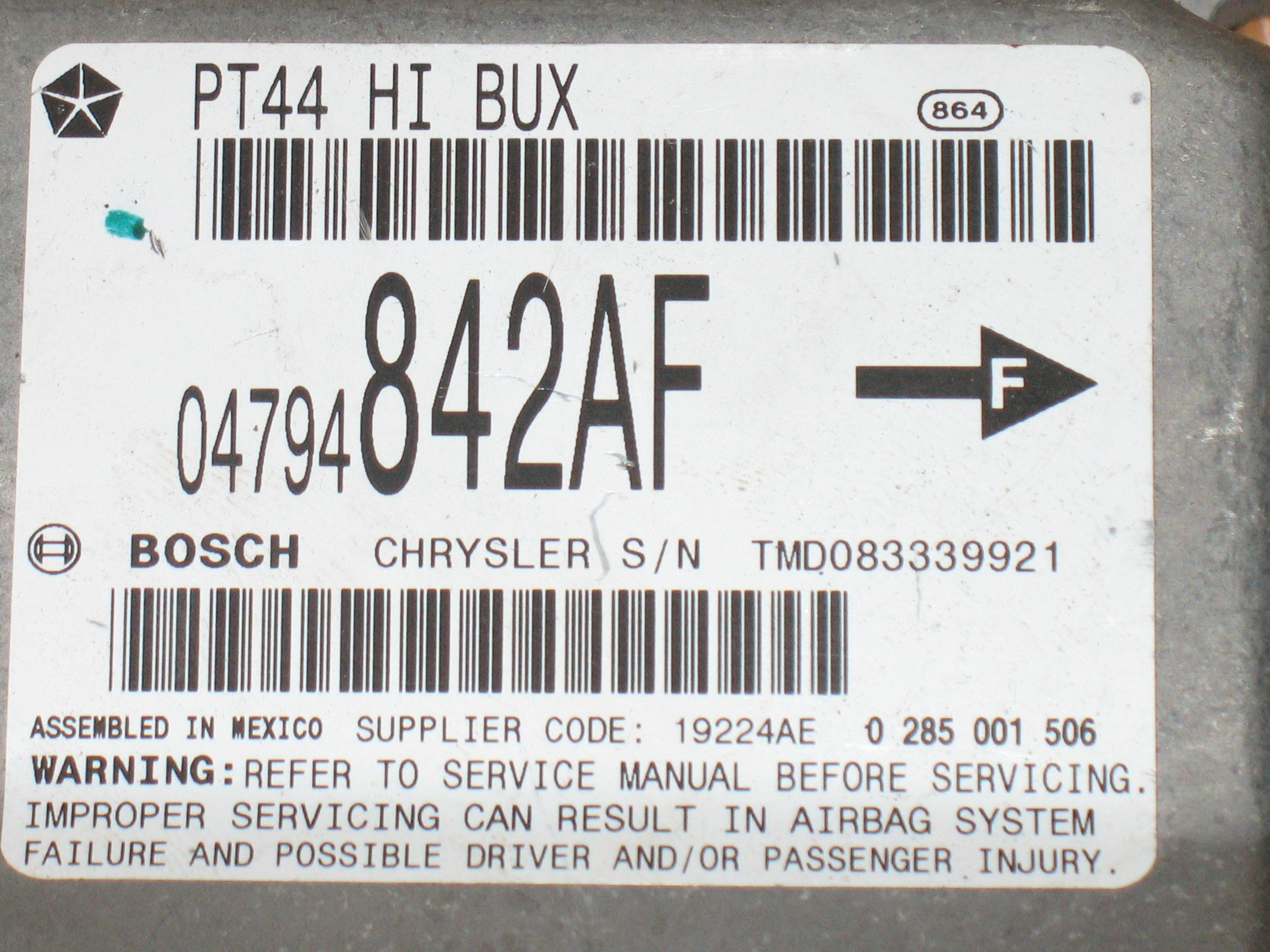 Centralina airbag E3 CHRYSLER ECU 04794842AF 143340061 0285001506