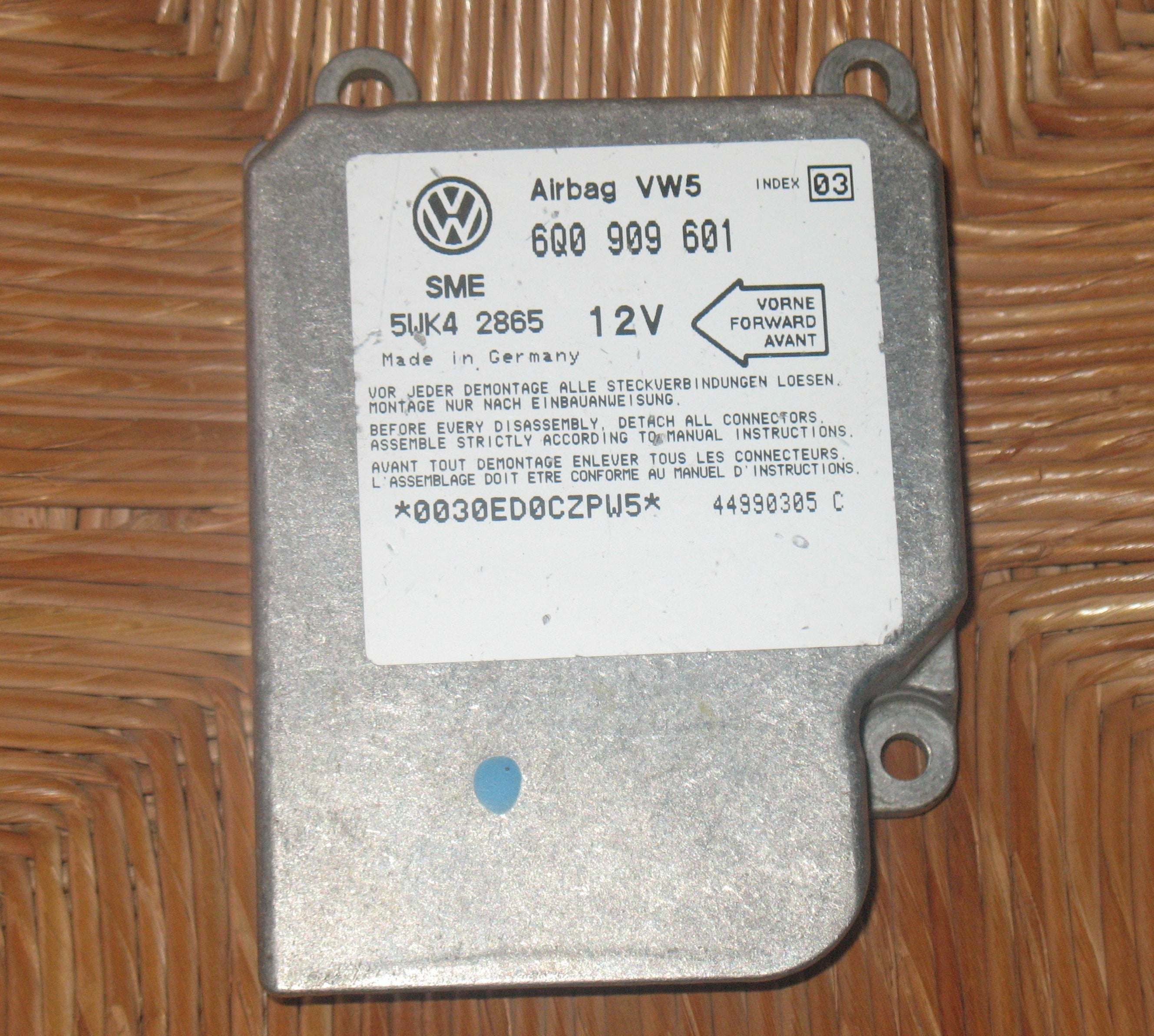 Centralina Airbag SRS VOLKSWAGEN PUNTO CLASSIC 5WK42865 VOLKSWAGEN 6Q0969601