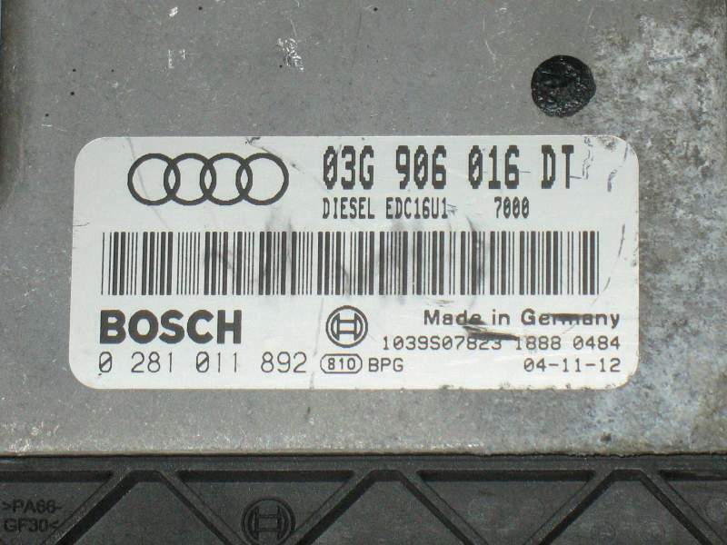 AUDI A3 2.0 TDI 03G906016DT EDC16U1 BOSCH 0281011892 EDC 16U1-5.41