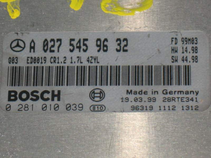 ECU MERCEDES A0275459632 0281010039 classe A W168 170 CDI EDC15C0-5.14