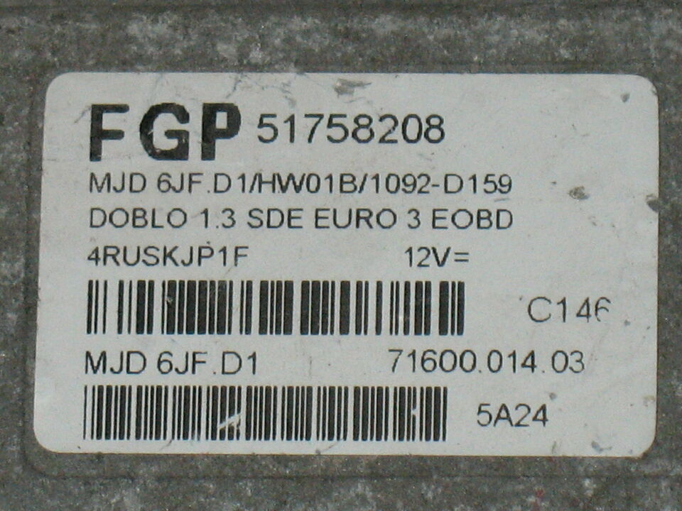 Ecu fiat doblo 1.3 JTD 75HP FGP 51758208 MJD6JFD1 HW01B