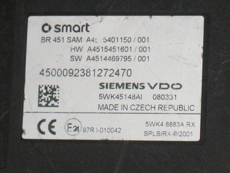 SAM SMART FORTWO A4515401150 001 HW A4515451601 001 5WK45148AI