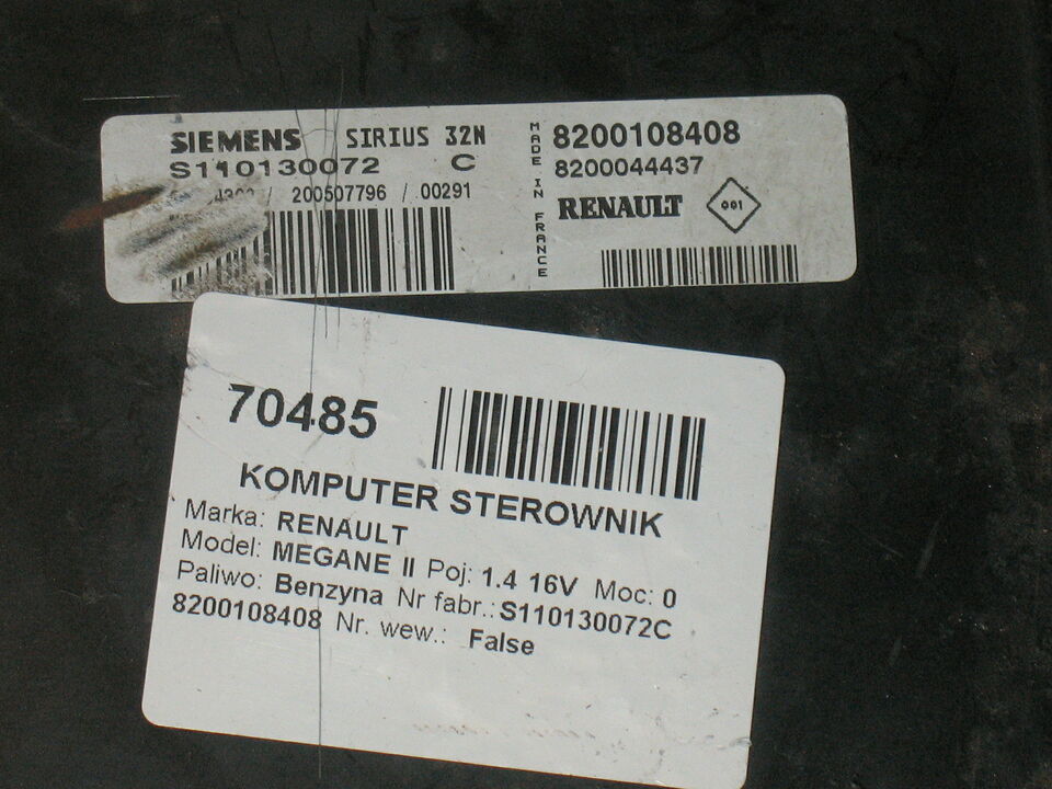 ECU RENAULT MEGANE 1.4 SIEMENS S110130072C 8200108408 SIRIUS 32N