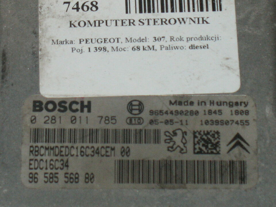 ECU Citroen C3 1.4HDI 68HP 0281011785 9658556880 EDC 16C34-2.50