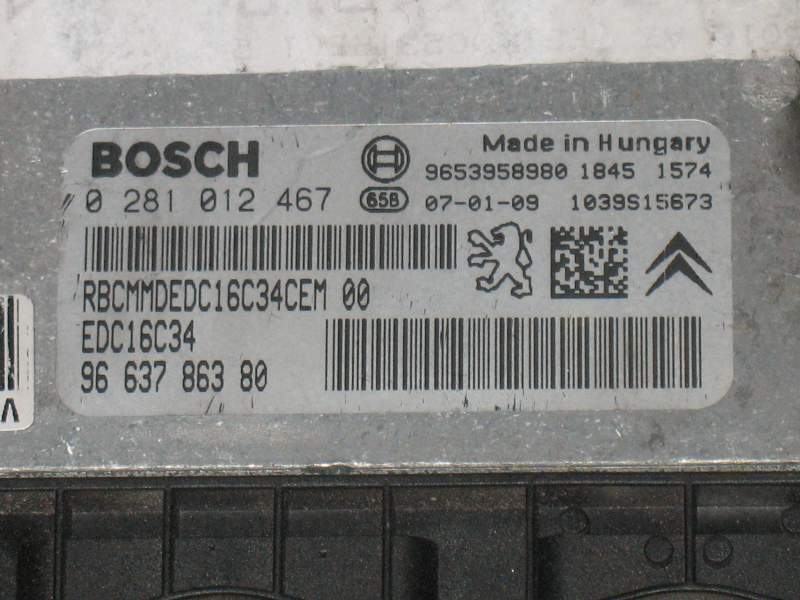 CITROEN PEUGEOT 1.6 HDI BOSCH 0281012467 9662212480 9653958980 EDC 16C34-2.10
