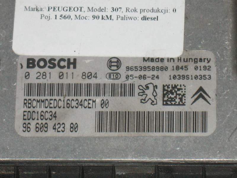 Ecu CITROEN C3 1.6 HDI BOSCH 0281011804 9660942380 9653958980