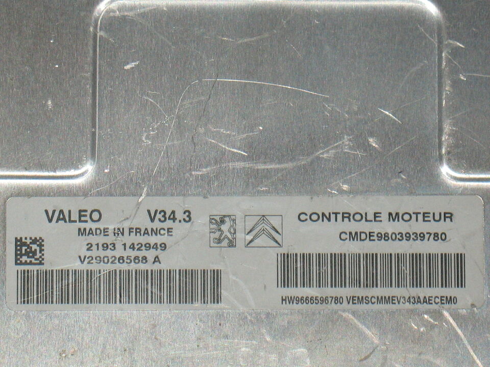 ECU PEUGEOT 206 1.1 8V VALEO V34.3 CMDE 9803939780 HW 9666596780