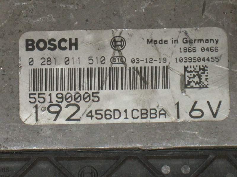 ECU FIAT STILO 1.9 JTD BOSCH 0281011510, 55190005, 192