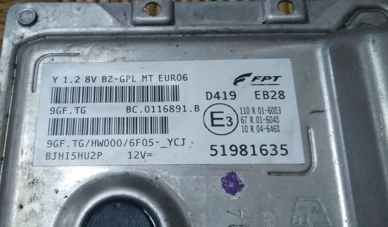 ECU LANCIA YPSILON 1.2 8V BZ-GPL MT EURO6 51981635 9GF.TG HW000