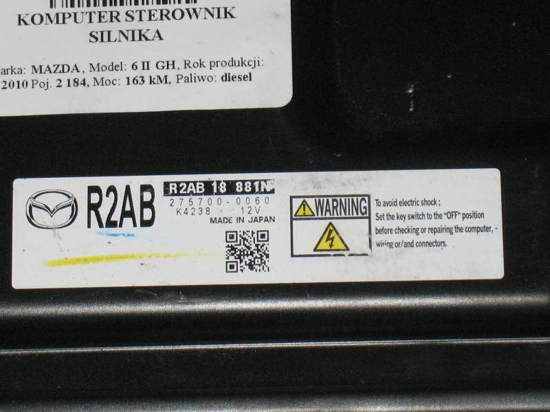 ECU Mazda 6 2.0 2.2 MZR-CD R2AB18881N 275700 0060 2757000060