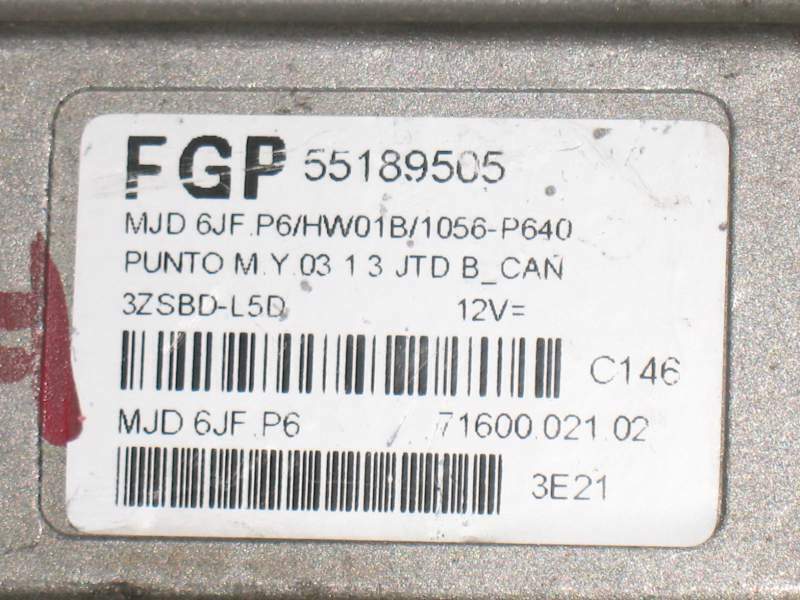 FIAT Punto 188 1,3 JTD 55189505 ECU MJD 6JF.P6 HW01B 1056-P640