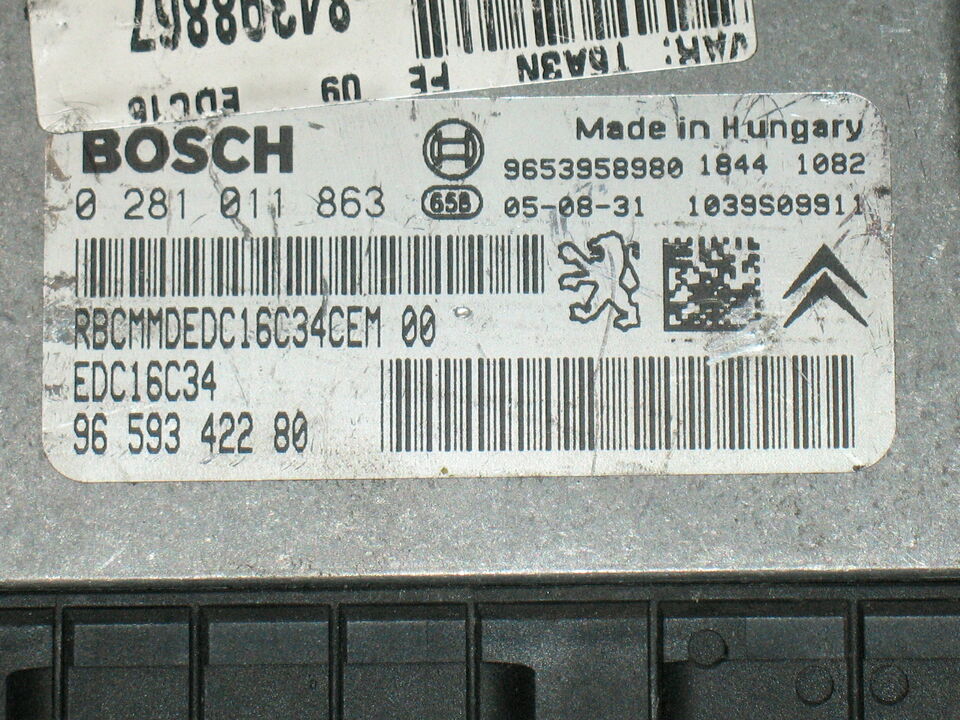 ECU PEUGEOT CITROEN 1.6 HDI 0281011863 9661377280 9659342280 EDC 16C34-2.10