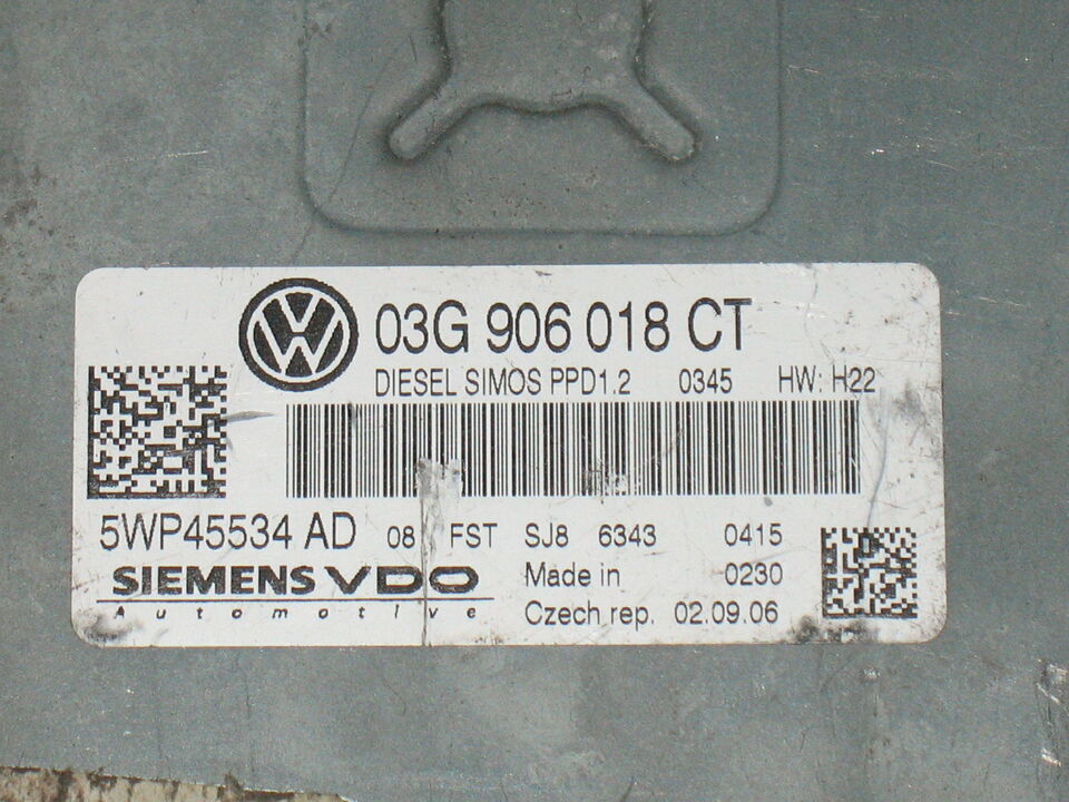 ECU VW VOLKSWAGEN GOLF 2.0 03G906018CT 5WP45534AD PPD1.2 HW:H22