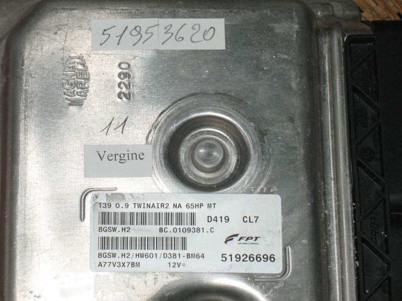 ECU FIAT 500 0.9 85HP MT EURO6 FPT 51953620 8GSW.H2 HW601
