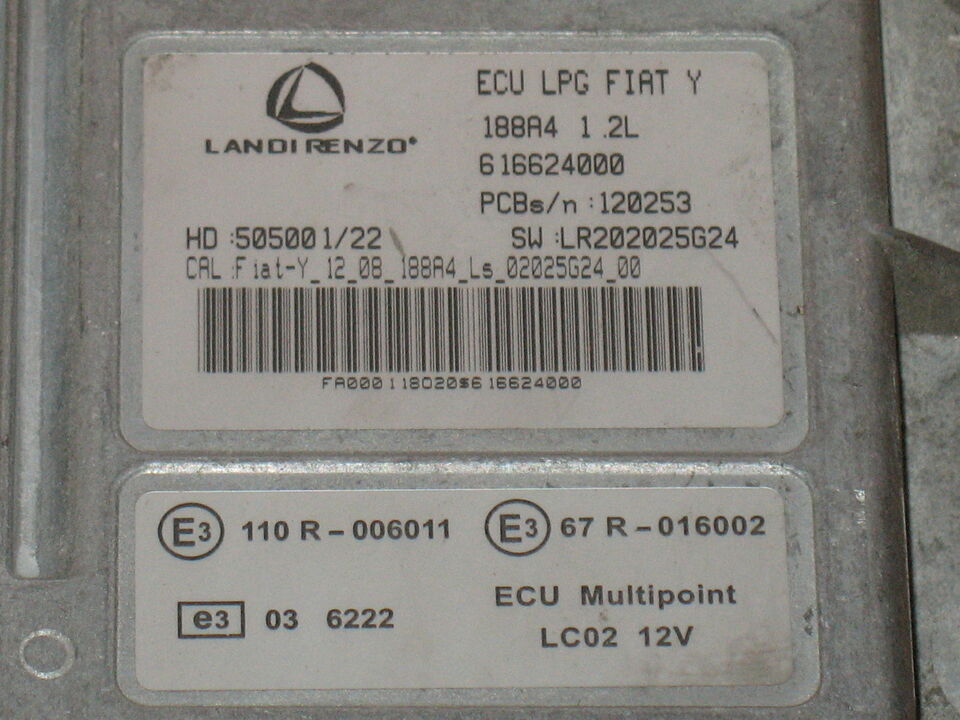 ECU LPG FIAT Y 616624000 188A4 1.2L HD 505001/22 SW LR202025g24