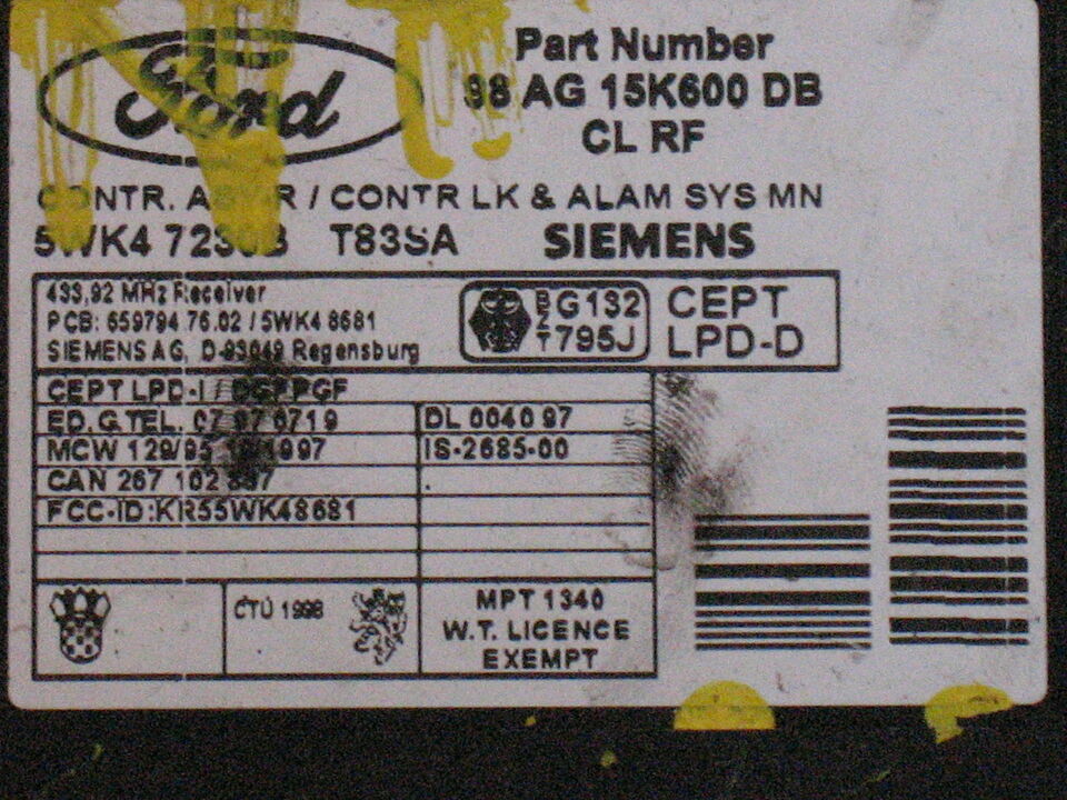 ECU CENTRALINA 98AG15K600DB 5WK47230B T83SA FORD FOCUS 98-02