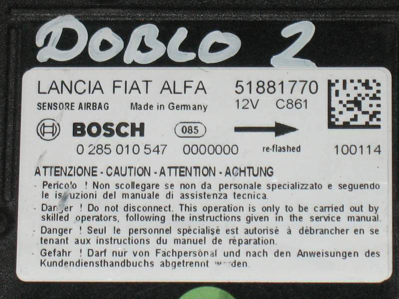 ECU AIRBAG Fiat Doblo BOSCH 0285010547 51881770 (2009-2015)