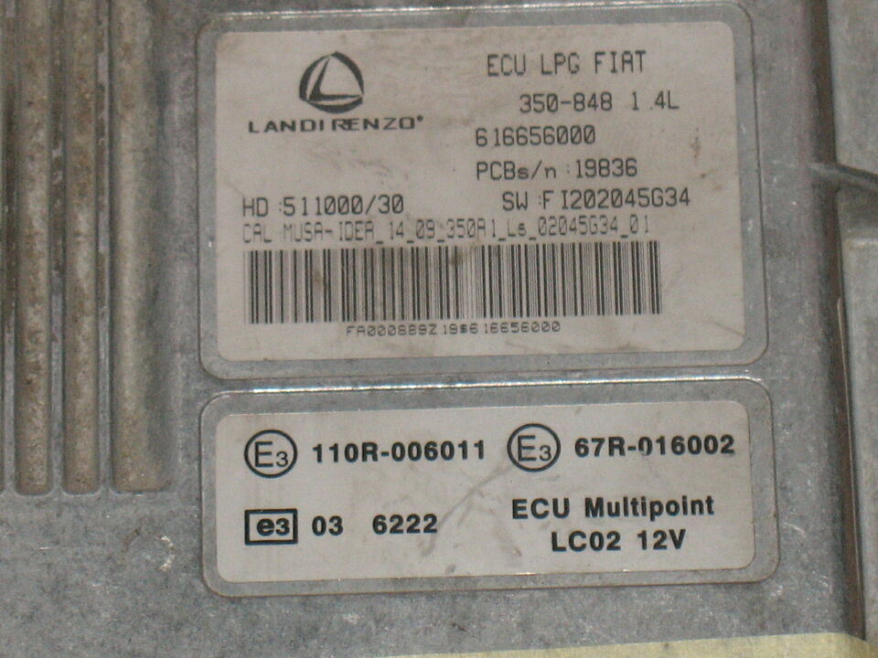ECU GPL LPG LANCIA MUSA 1.4 616656000 HD:51100034 SW:FI202045G34