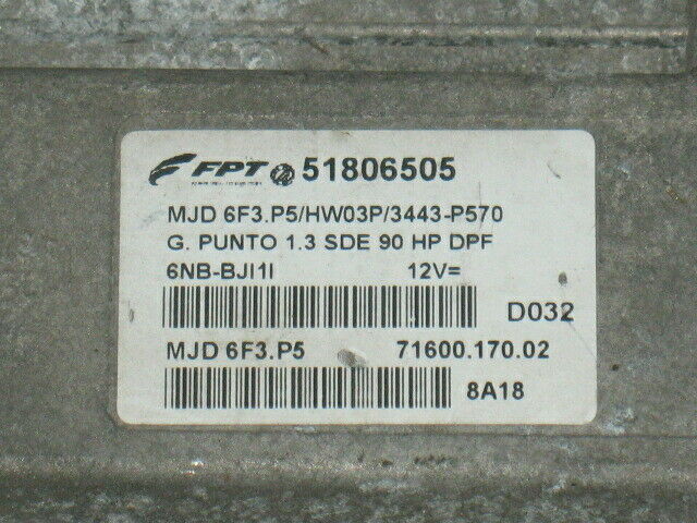 ECU FIAT GRANDE PUNTO 1.3 SDE 90HP 51806505 MJD 6F3.P5 HW03P