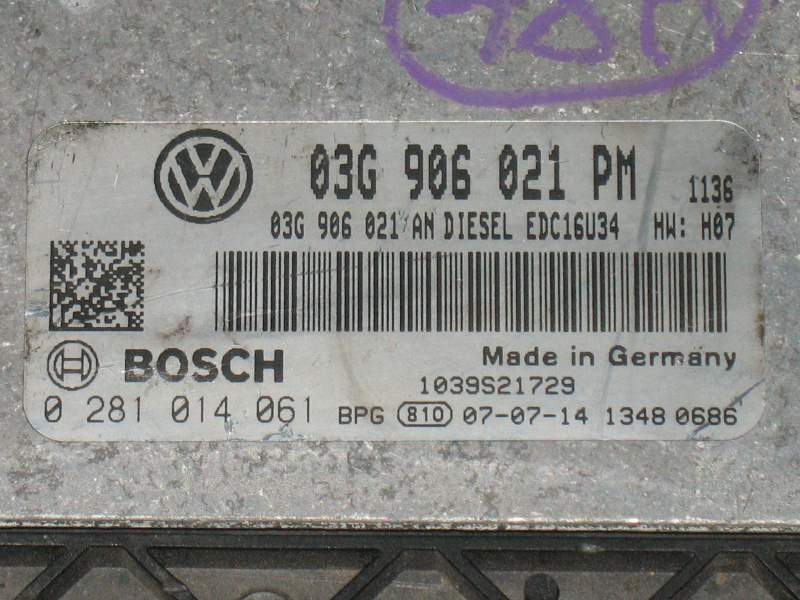 ECU VW GOLF 1.9 TDI 03G906021PM 03G906021AN 0281014061 EDC 16U34-3.41
