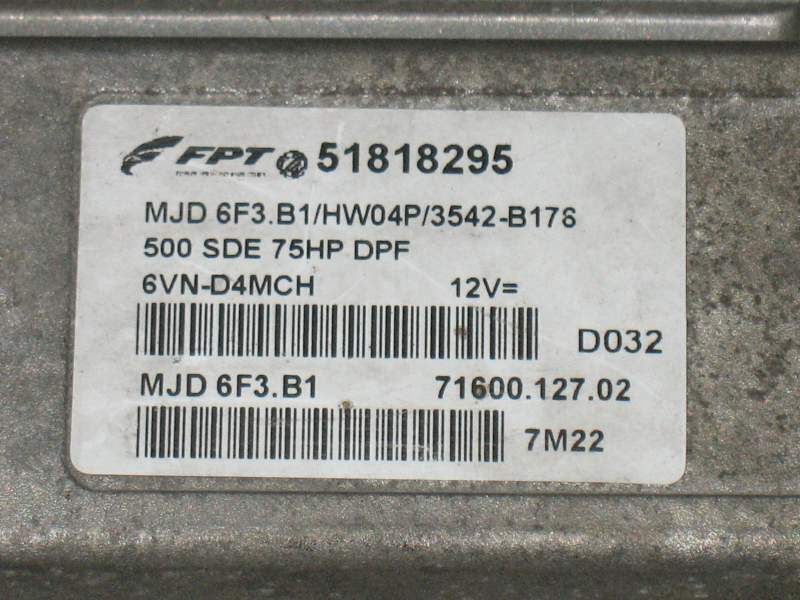ECU FIAT 500 1.3 MJD6F3B1 FPT 51818295 7160012702 HW04P