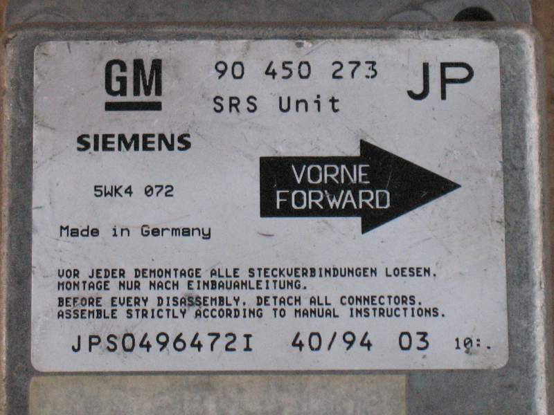ECU Air Bag Opel Astra GM 90-450-273 JP Siemens 5WK4-072